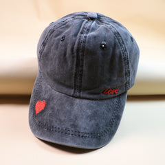 Red Love Embroidery Distressed Baseball Cap