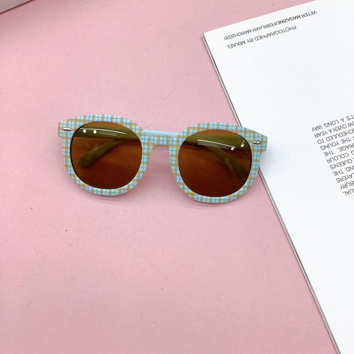 Kids Plaid Round Frame UV Sunglasses