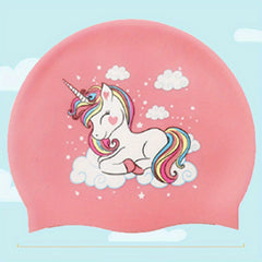 Cartoon Rainbow Horse Swim Cap, Waterproof Silicone, Long Hair Girls & Boys