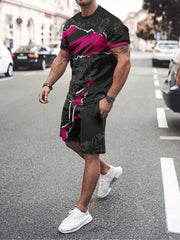 Men's Fashionable T-shirt & Stretch Shorts Set for Outdoor