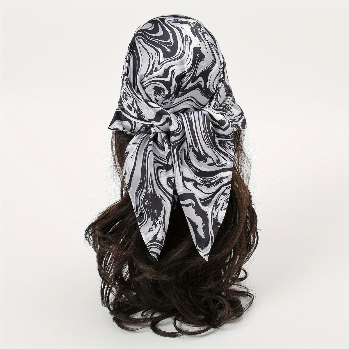 Wavy Striped Bandana Print Satin Square Scarf