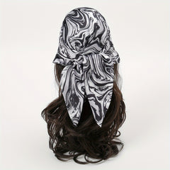 Wavy Striped Bandana Print Satin Square Scarf