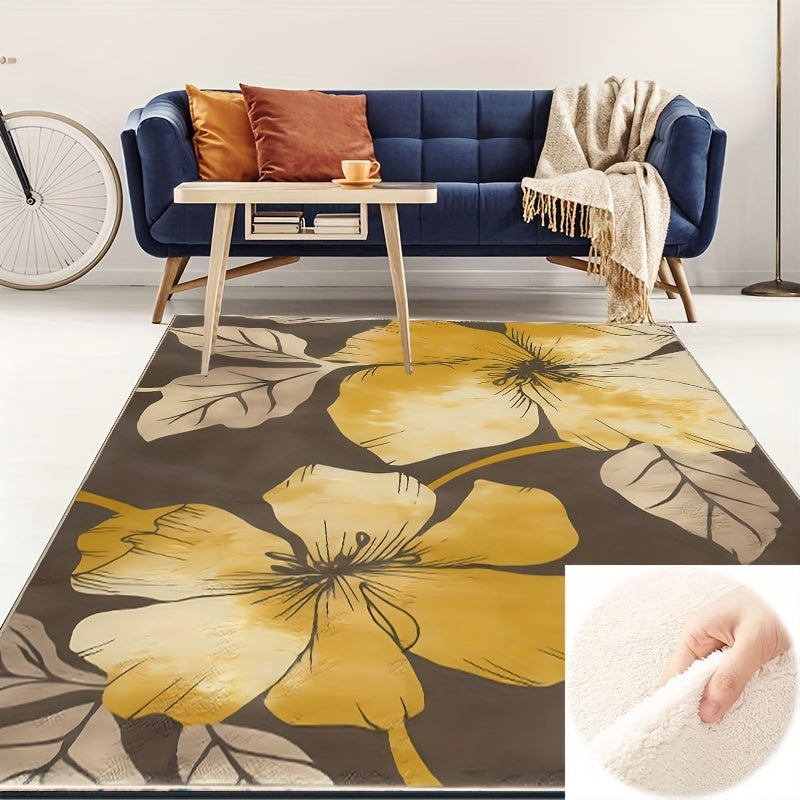 Yellow Large Pattern Area Carpet Machine Washable Non Slip Floor Mat