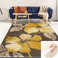Yellow Large Pattern Area Carpet Machine Washable Non Slip Floor Mat