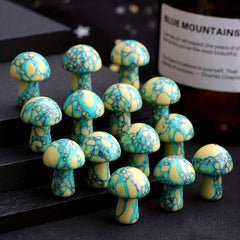 Mini Yellow Dot Turquoise Mushroom Stone Garden Decoration