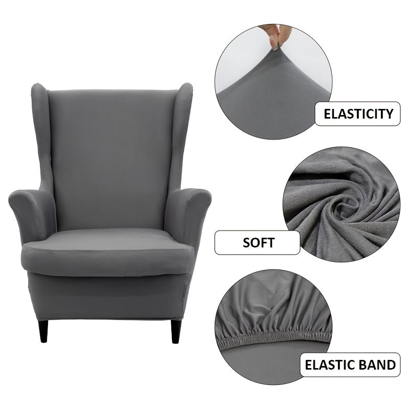 2pcs Wing Back Chair Cover Set Armchair Sofa Cover With Elastic Band