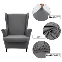 2pcs Wing Back Chair Cover Set Armchair Sofa Cover With Elastic Band