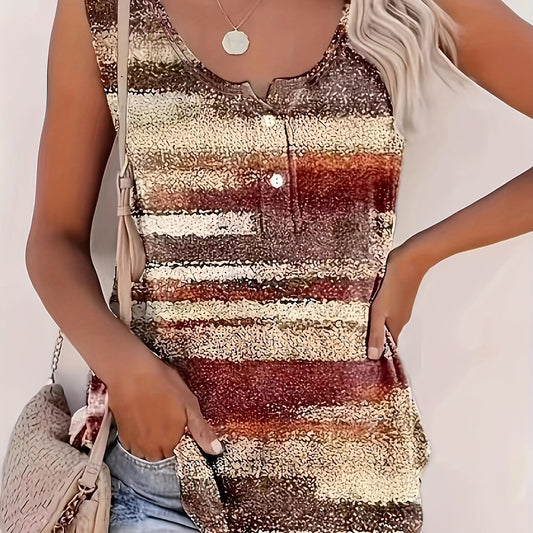  Tie Dye Button Tank Top Round Neck Medium Stretch