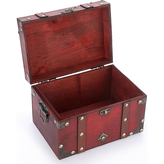 Vintage Treasure Chest Storage Box Wooden Jewelry Pirate Keepsake