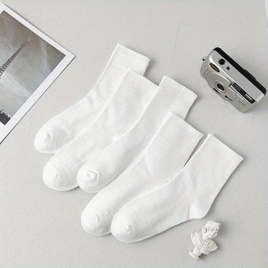 5 Pairs Solid Socks for Women Comfy & Breathable Stockings