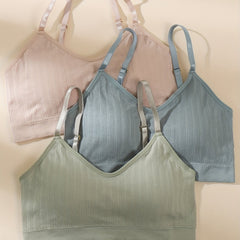 3pcs Solid Wireless Bras Comfy & Breathable Sports Intimates Bra