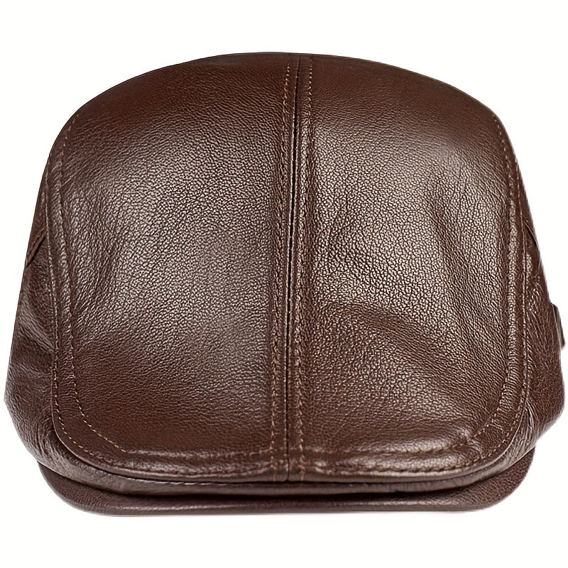 Leather Adjustable Ear Protection Newsboy Cap for Men's Dad