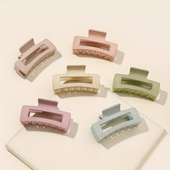 6pcs Frosted Hollow Rectangle Hair Claw Acrylic Shark Claw Hair Accessories