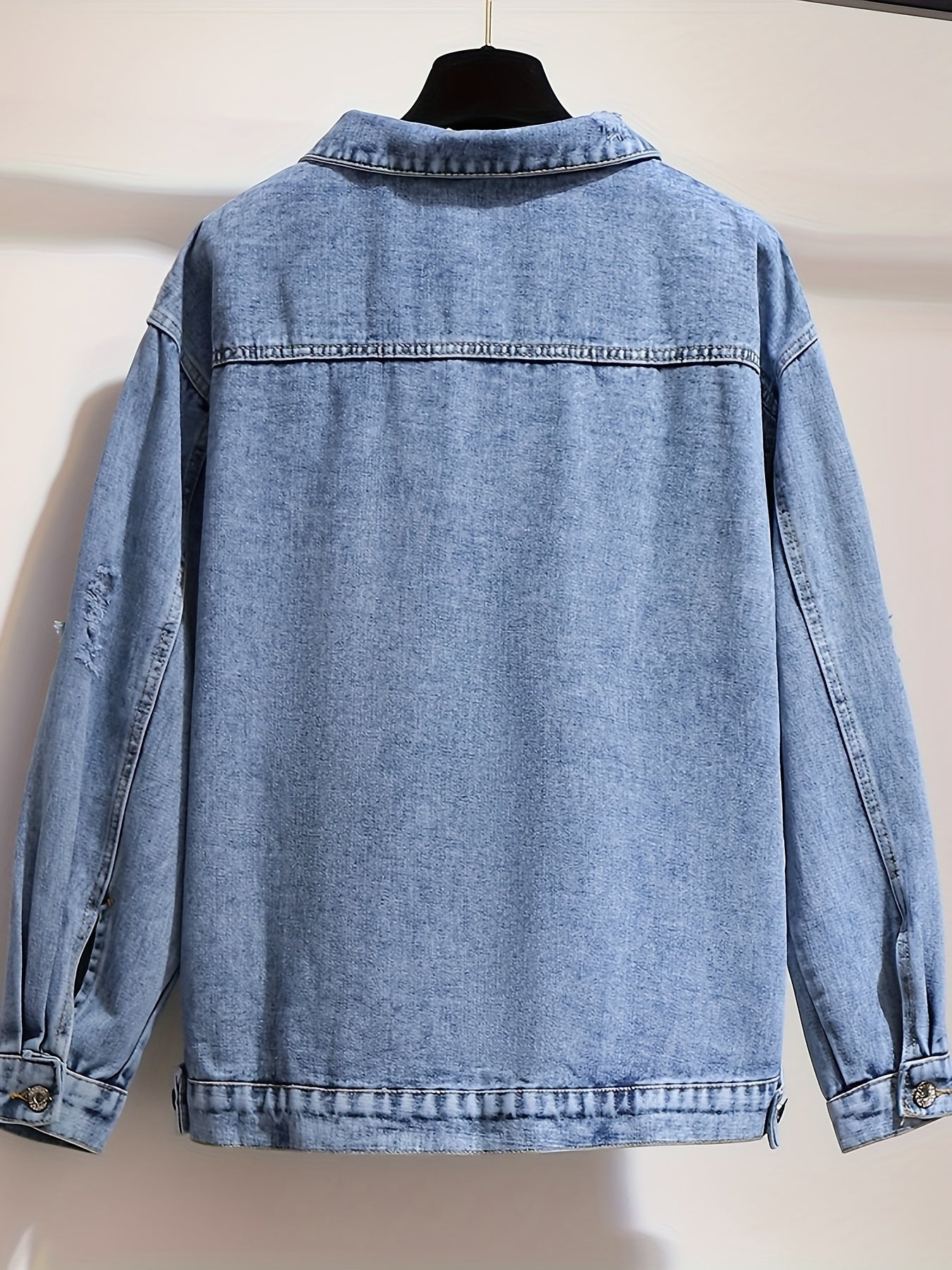  Solid Button Long Sleeve Denim Jacket