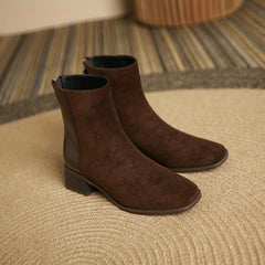 Solid Chunky Heel Short Boots Back Zipper Ankle Boots Women's Boots