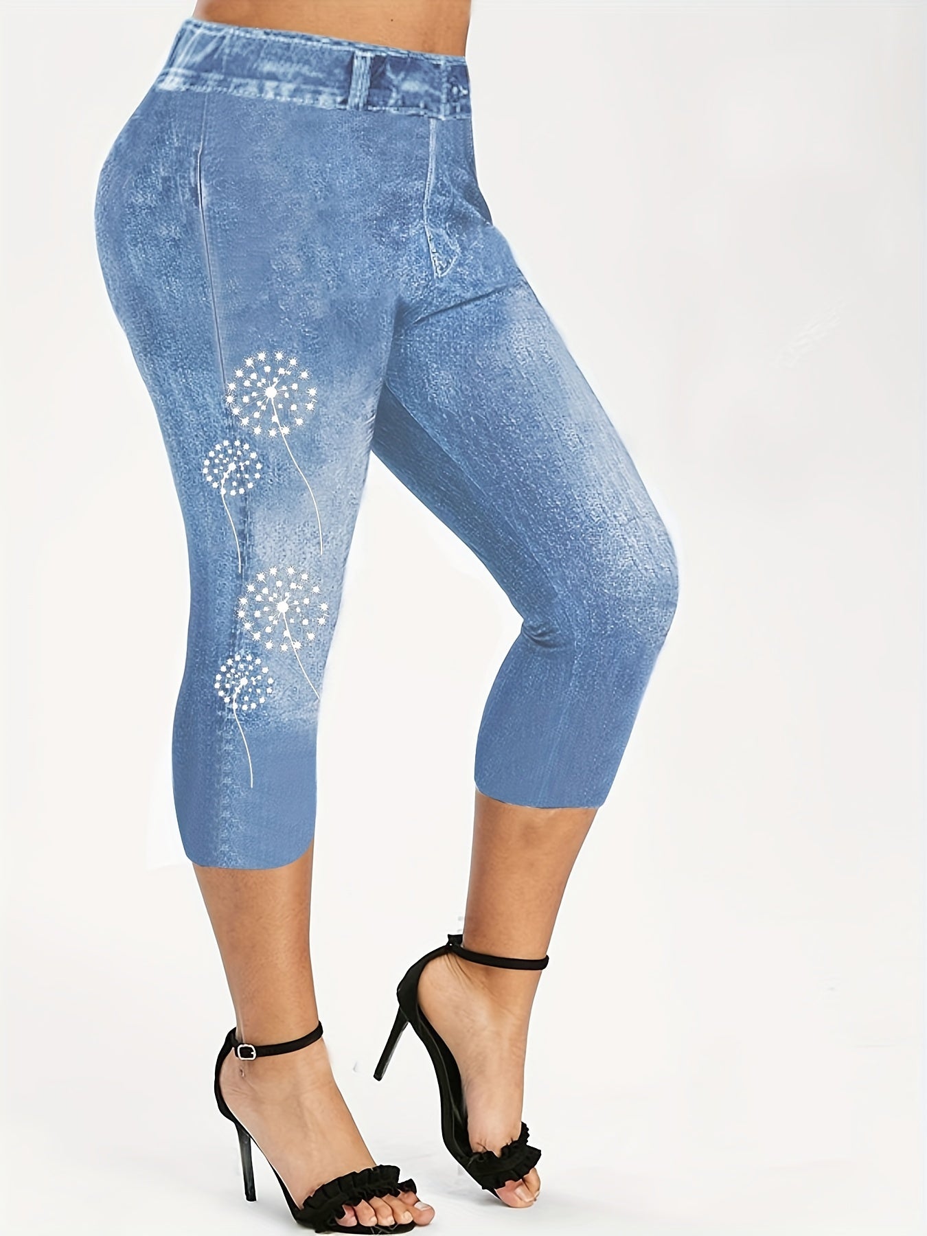 Butterfly & Denim Print Skinny Leggings High Waist Yoga Leggings