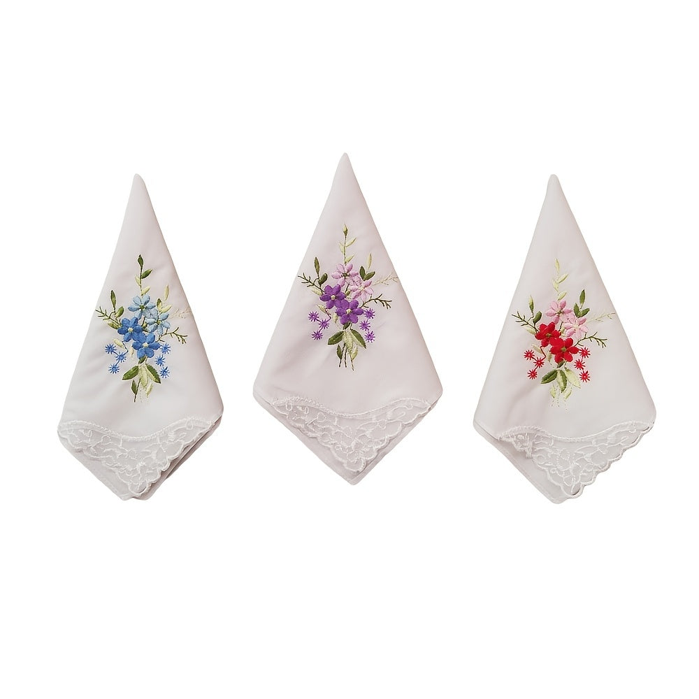 Vintage Linen Handkerchief Floral Embroidery 6pcs