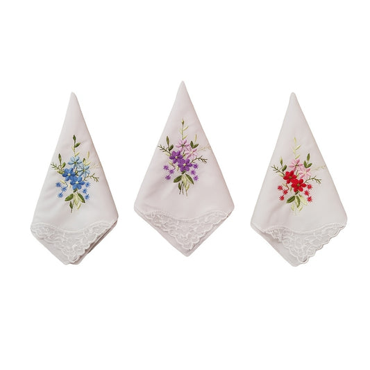 Vintage Linen Handkerchief Floral Embroidery 6pcs