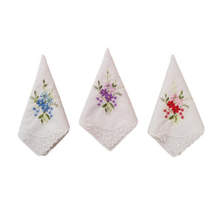 Vintage Linen Handkerchief Floral Embroidery 6pcs