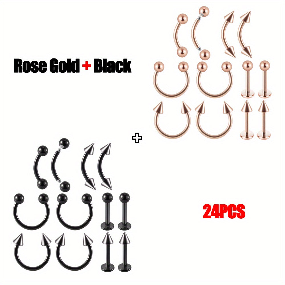 12PC Stainless Steel Body Piercing Jewelry Set 16G Nose Lip Tongue Cartilage