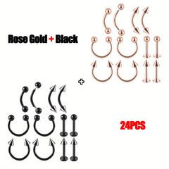 12PC Stainless Steel Body Piercing Jewelry Set 16G Nose Lip Tongue Cartilage