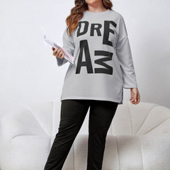 Lounge Set Women's Plus Letter Print Long Sleeve Tee & Pants