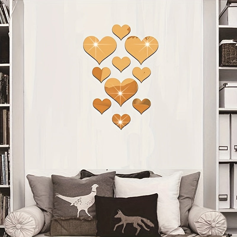 3D Heart Acrylic Mirror Wall Sticker Removable Home Decor