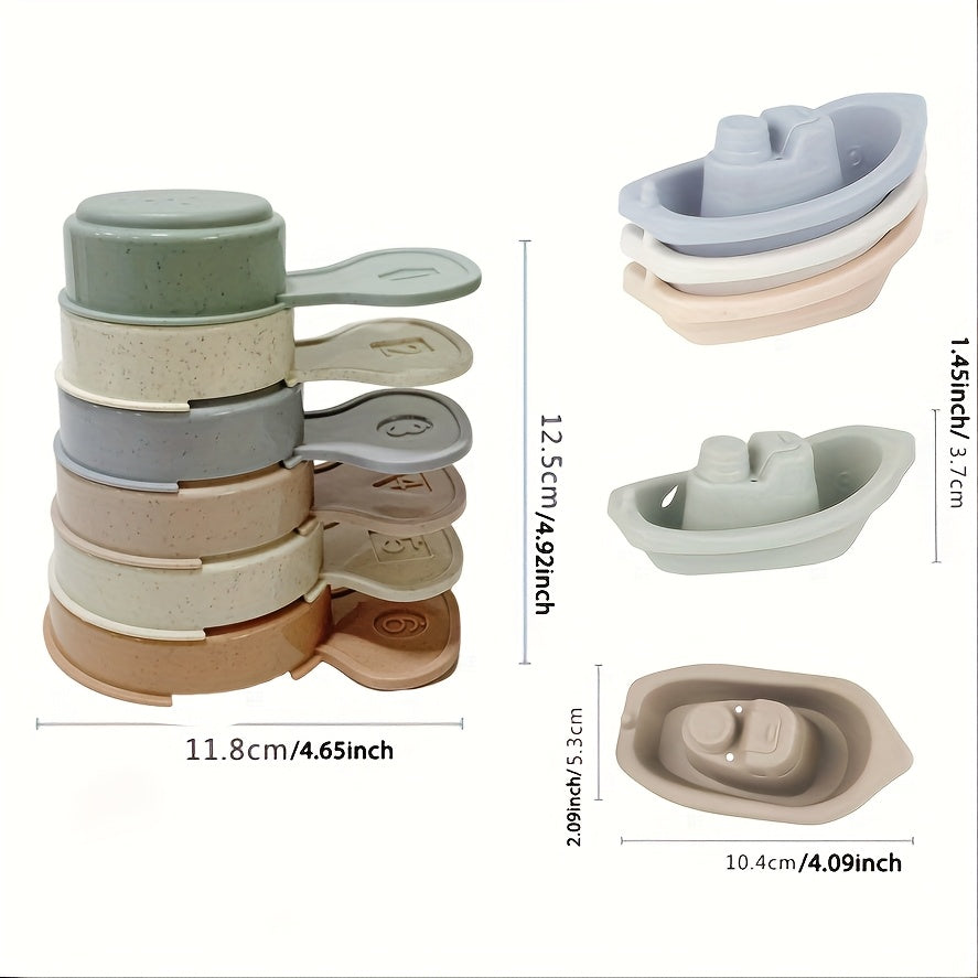 Colorful Stacking Cups & Boat Set for Babies Bath & Water Play