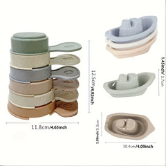 Colorful Stacking Cups & Boat Set for Babies Bath & Water Play