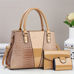 Crocodile Embossed 3pcs Handbag Set: Tote, Crossbody Bag & Card Holder