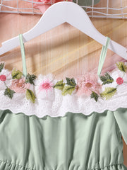 Girls Off Shoulder Flower Embroidery Tunic Shirt