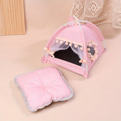 1:12 Scale Pink Dollhouse Tent with Floral Pattern Bow Accents