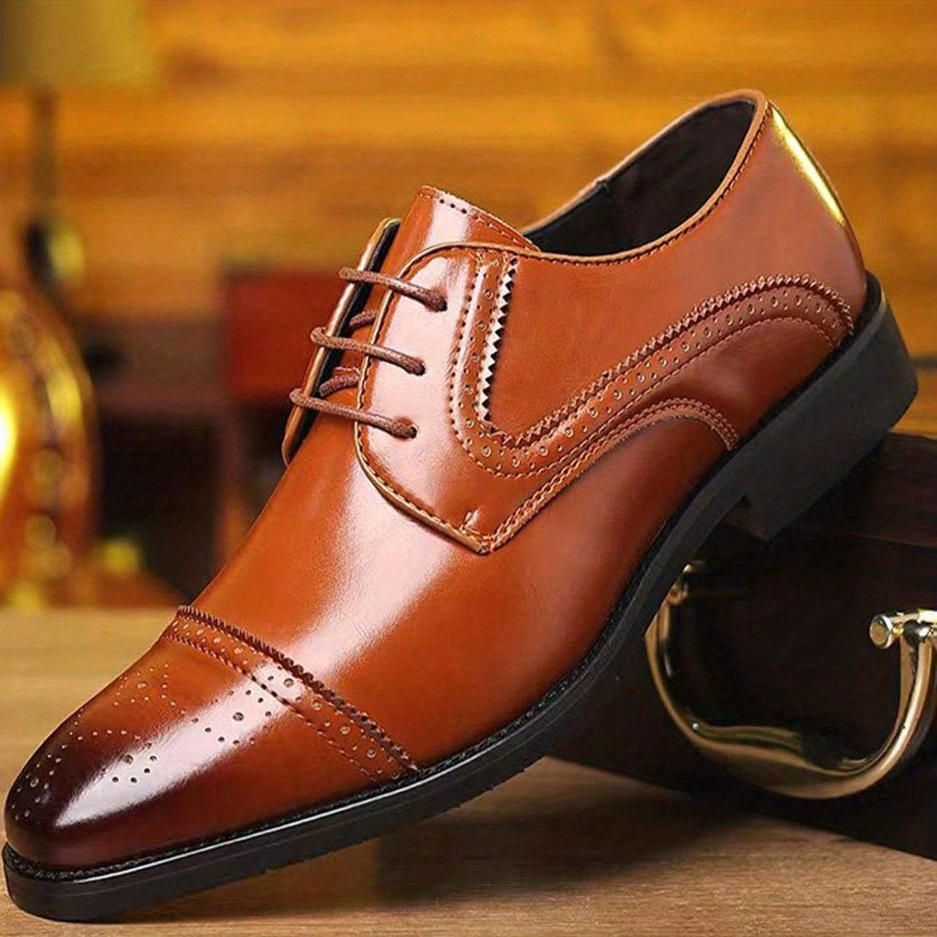 Men Ombre Perforated Lace up Oxford Shoes Non Slip Formal Shoes