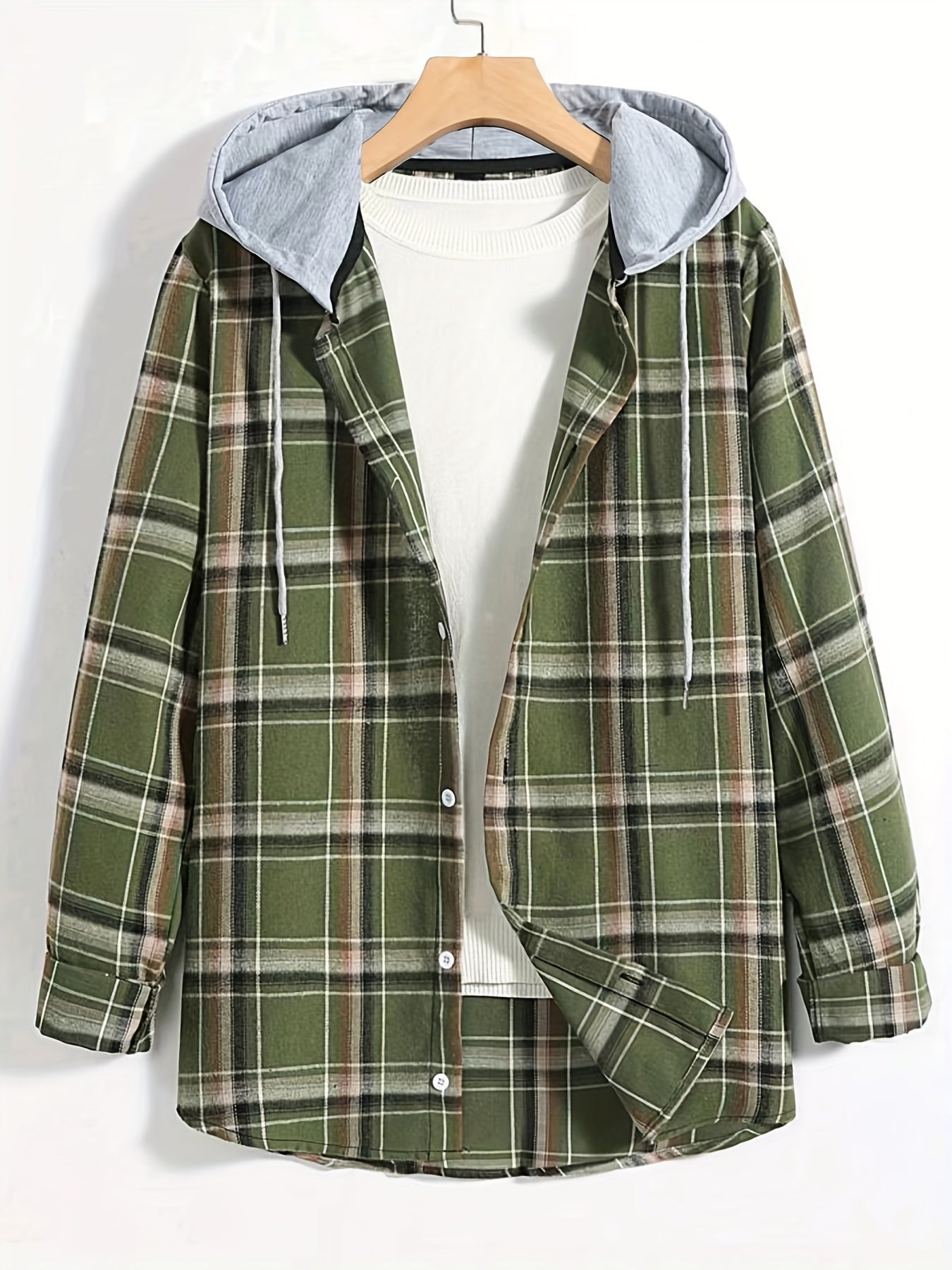Men's Plaid Hooded Shirt Jacket for Autumn Winter