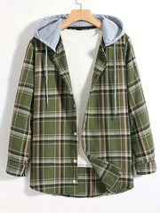 Men's Plaid Hooded Shirt Jacket for Autumn Winter