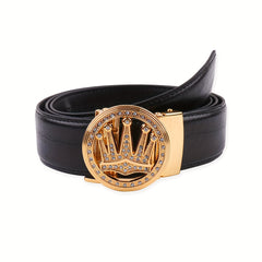 Men's Rhinestone Crown Auto Buckle PU Leather Belt