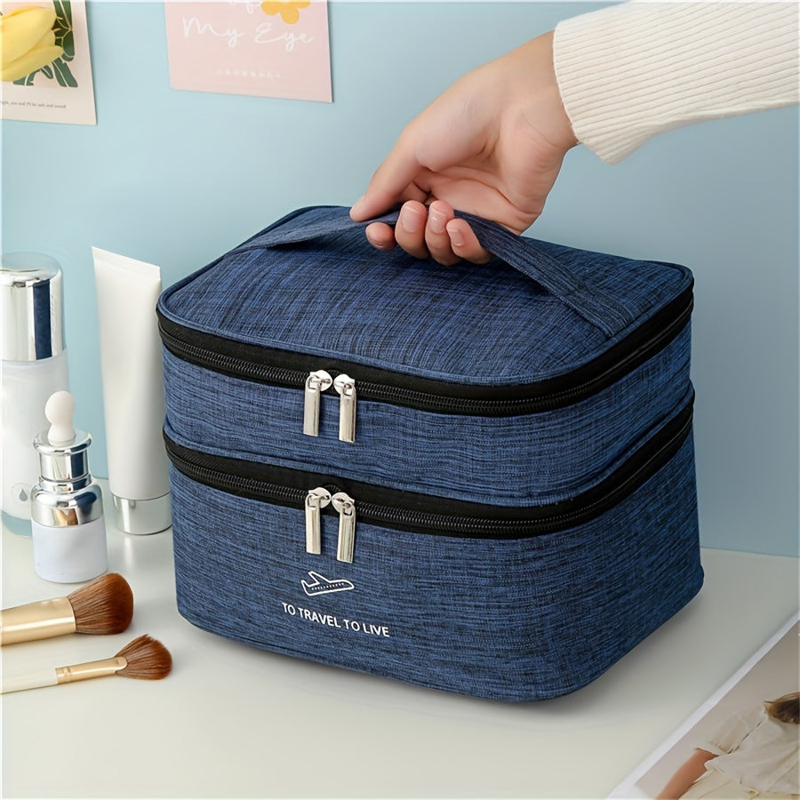 Large Capacity Double Layer Makeup Bag Portable Toiletries Travel Storage Bag