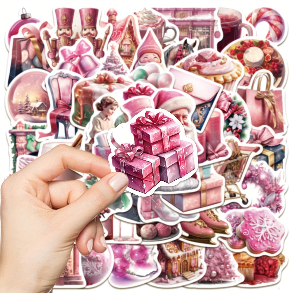 50pcs Pink Christmas Waterproof Stickers for Mobiles Notebooks Computers