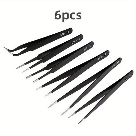 6pcs Stainless Steel Tweezers Multifunctional Tool For Model Making