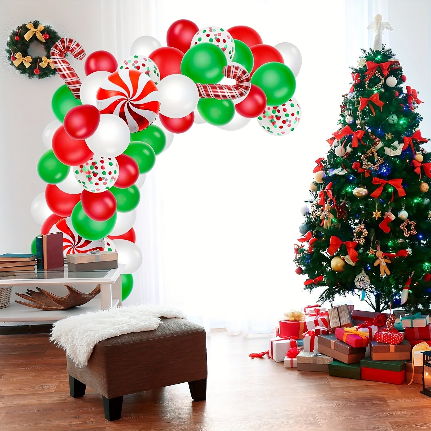 Christmas Balloon Garland Set Red Green Balloon Candy Cane Windmill Foil Balloon