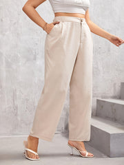 Women's Plus Solid Button Front Straight Leg Loose Trousers