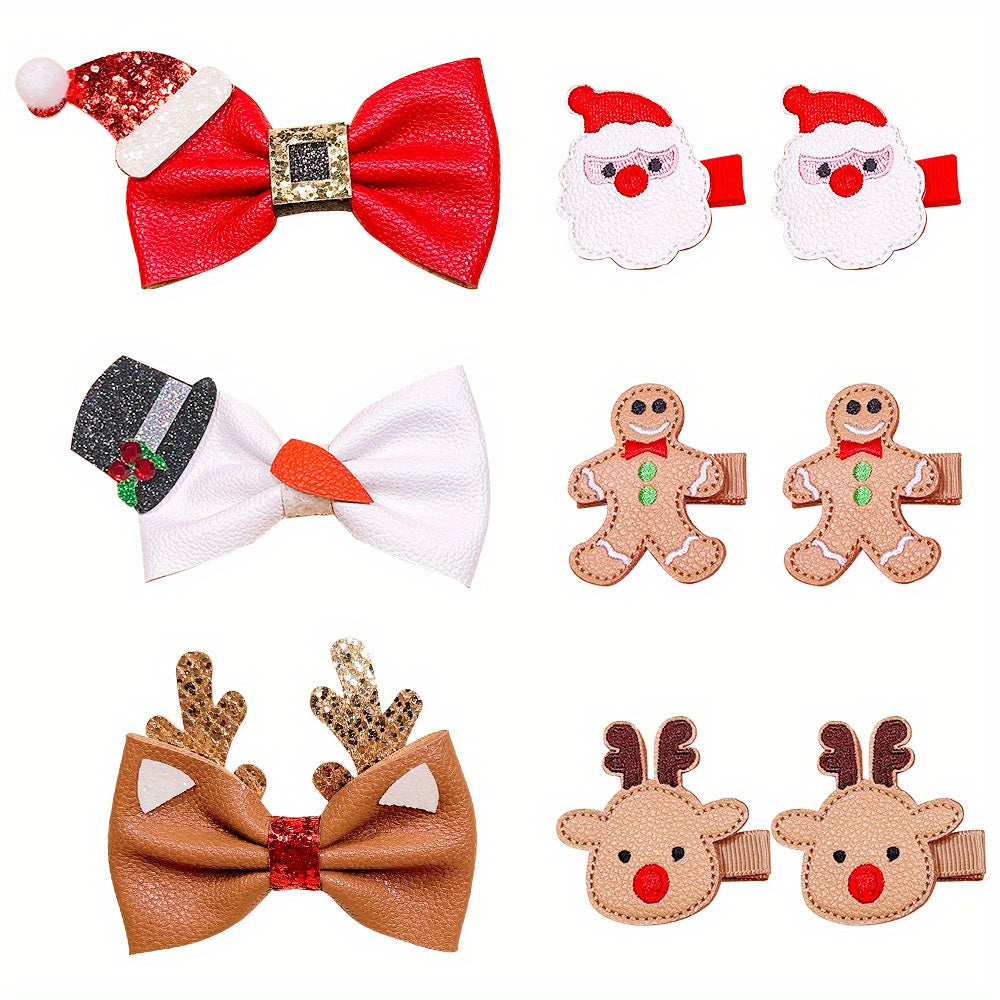 9pcs Christmas Hair Accessories Set Santa Claus Hair Clips Bow Elk Hairpins