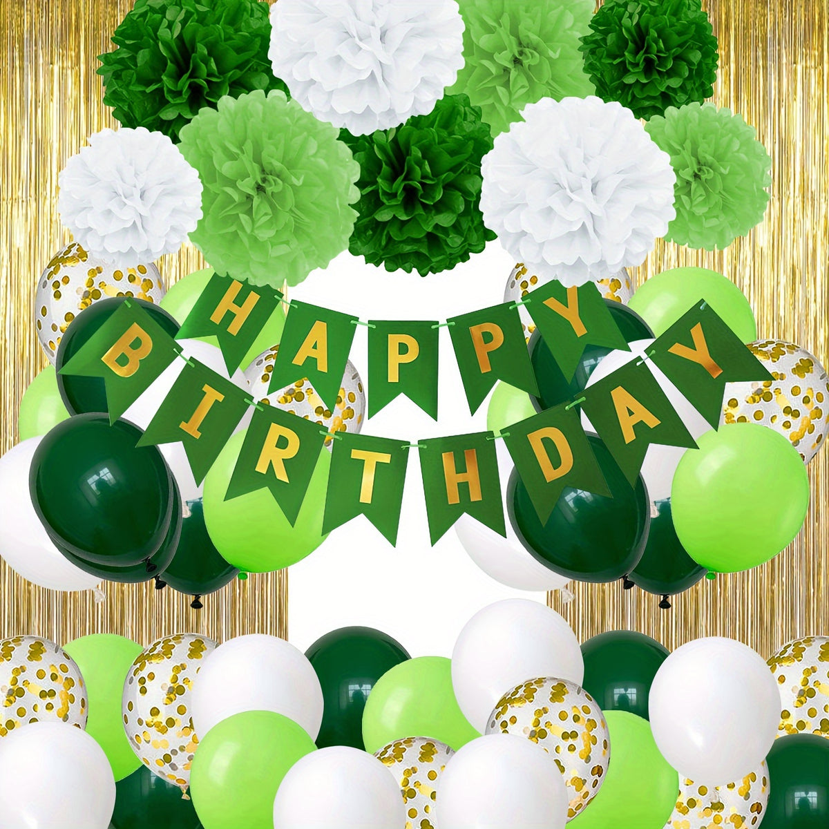Green Birthday Decorations Happy Birthday Banner Metallic Fringe Curtains