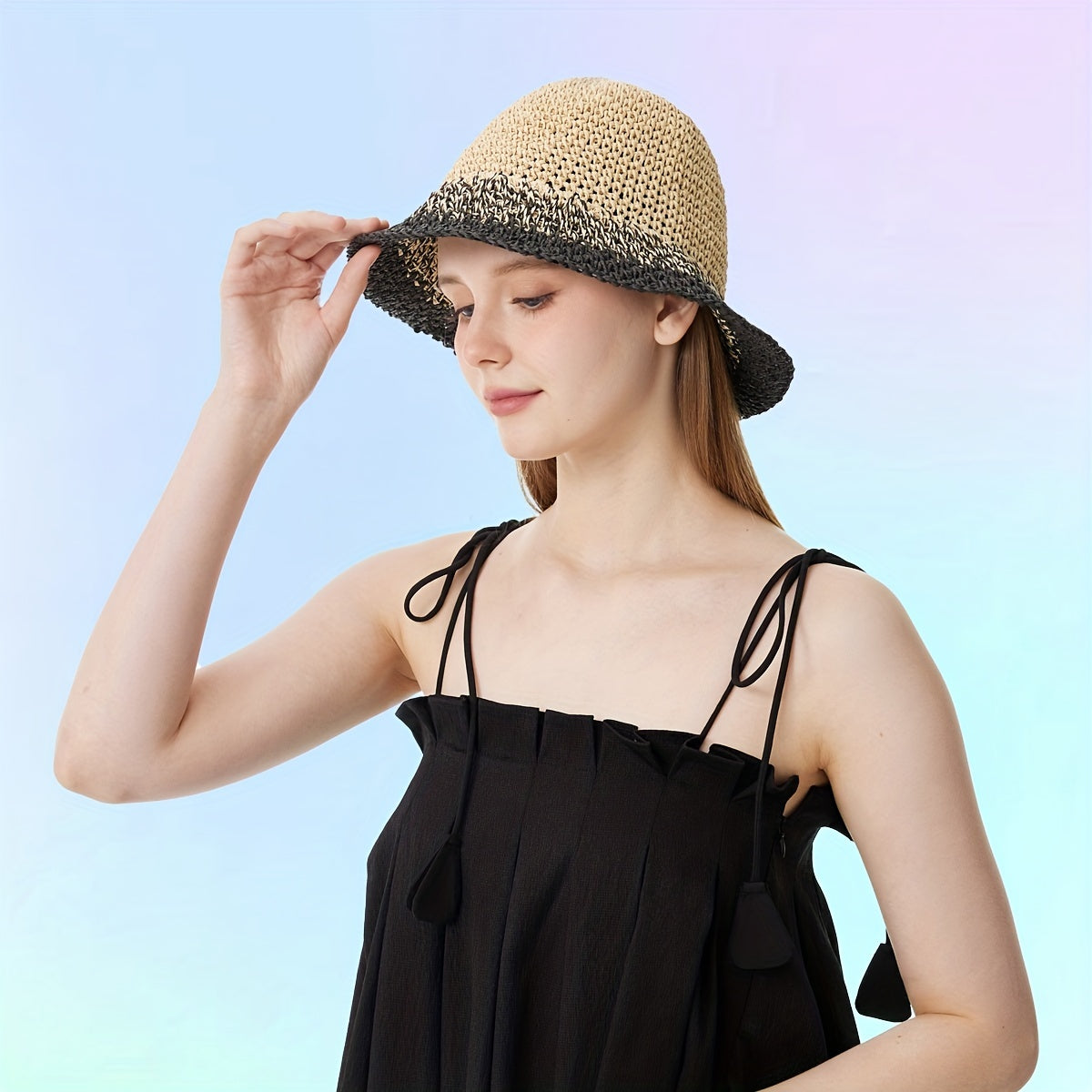 Khaki Gradient Crochet Bucket Hat Vintage Fisherman Cap