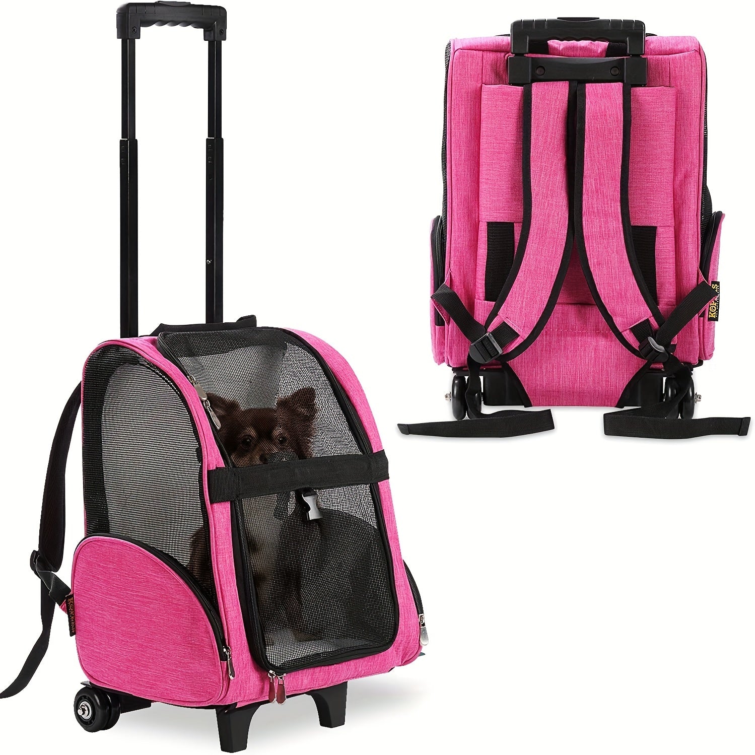 Dog Backpack Pet Travel Carrier with Double Wheels