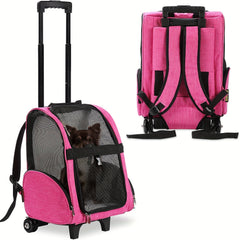Dog Backpack Pet Travel Carrier with Double Wheels