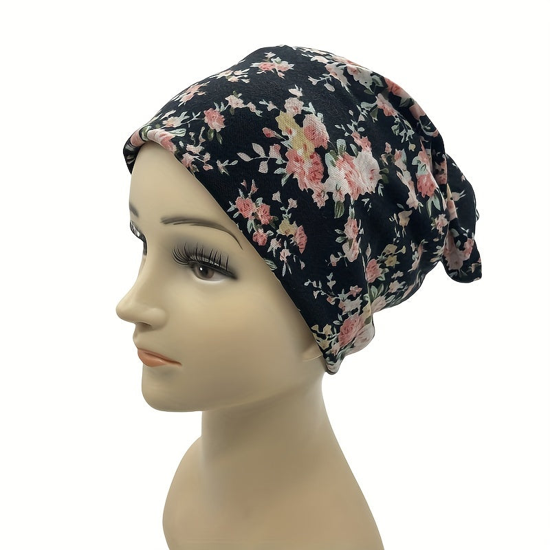 Floral Print Lightweight Beanie Elastic Skull Hat Women Turban Cap