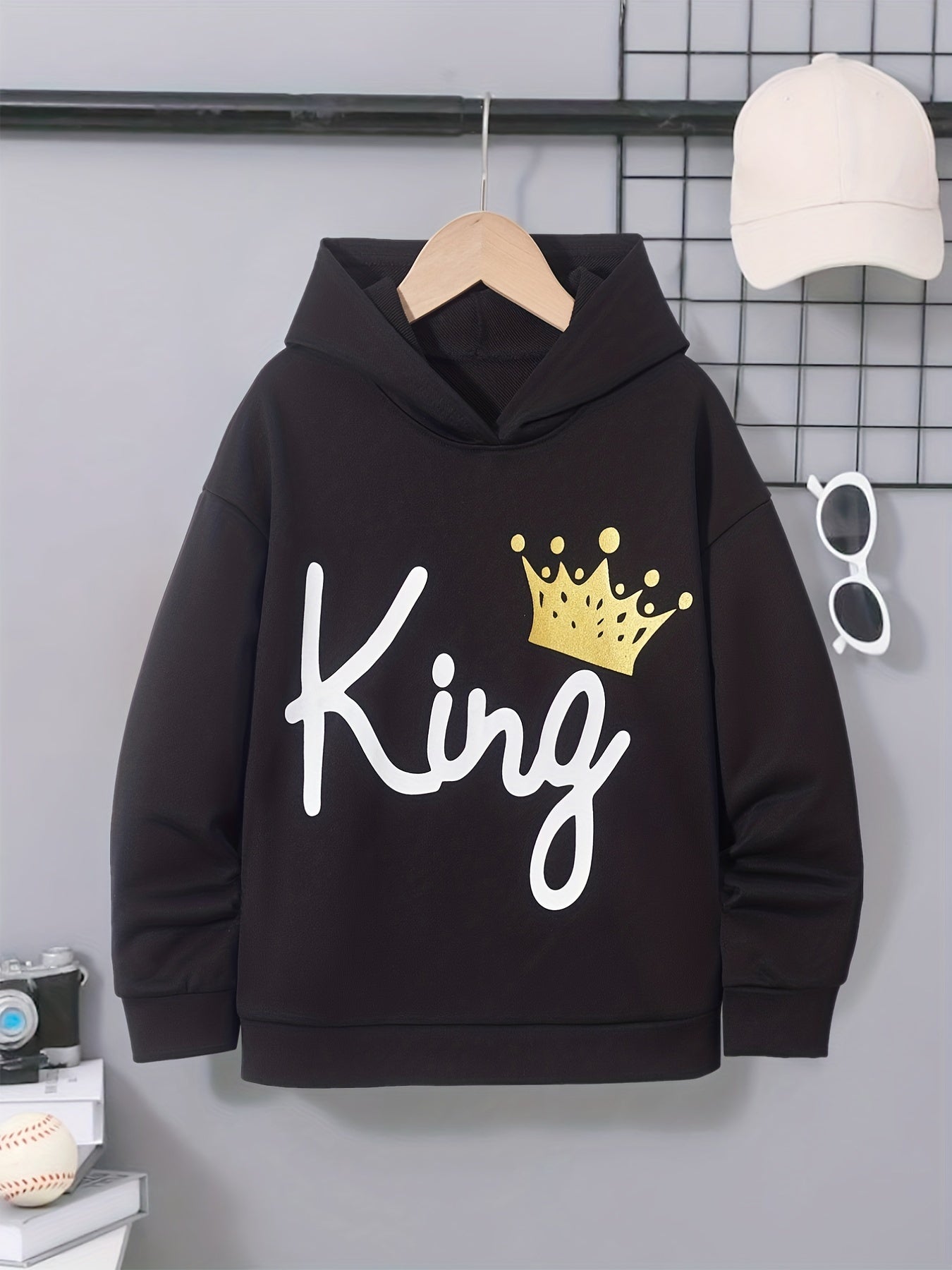 Boys Stylish Crown KING Letter Print Hoodies Fall Kids Sweatshirt