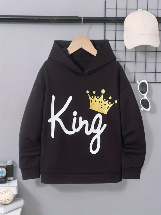 Boys Stylish Crown KING Letter Print Hoodies Fall Kids Sweatshirt