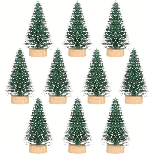 10pcs Mini Christmas Tree Artificial Pine Trees Snow Scene Decoration